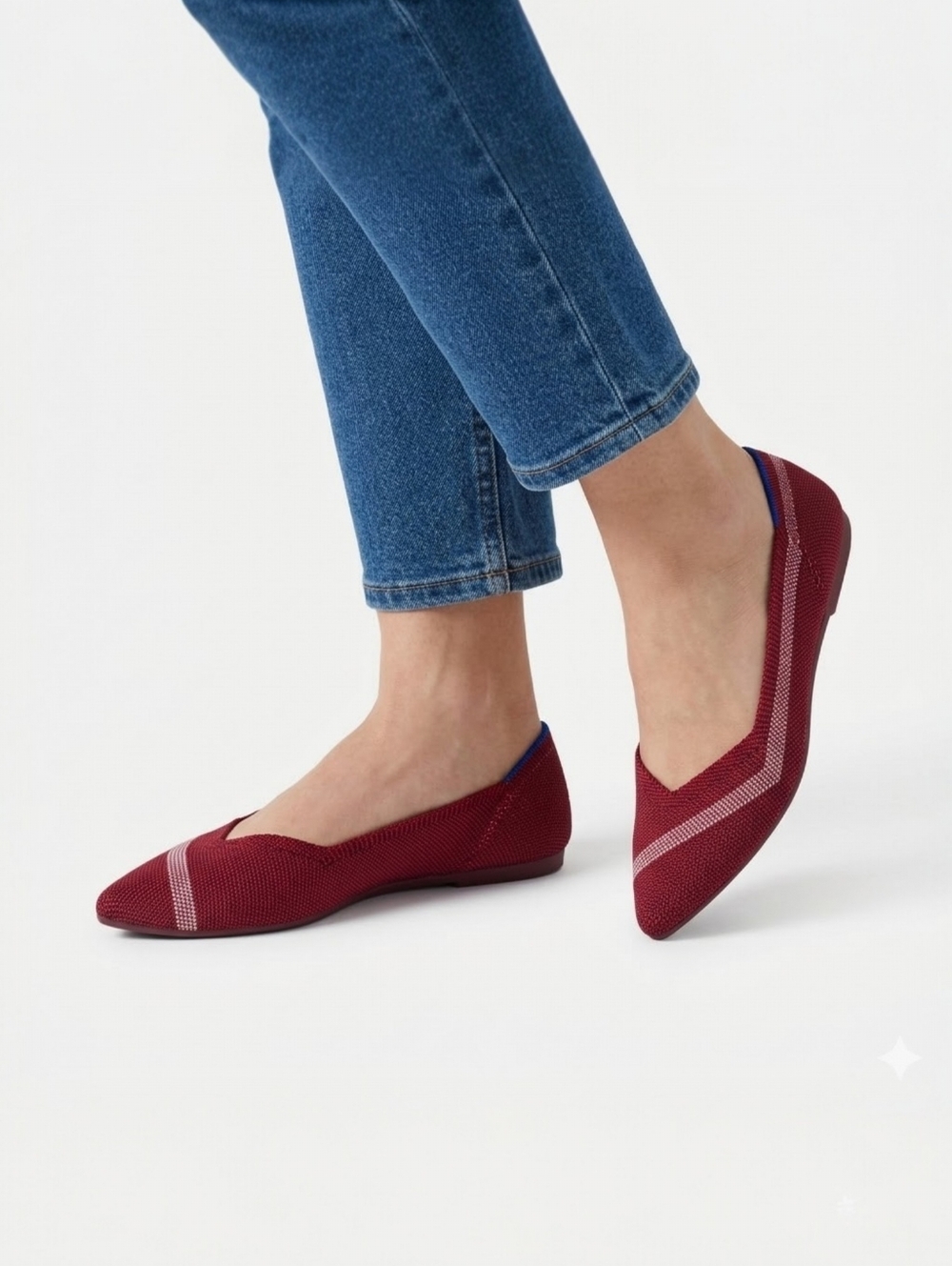 Rothy’s The Point Garnet Red Reflective Stripe Knit Sustainable Flats Size 8 NIB